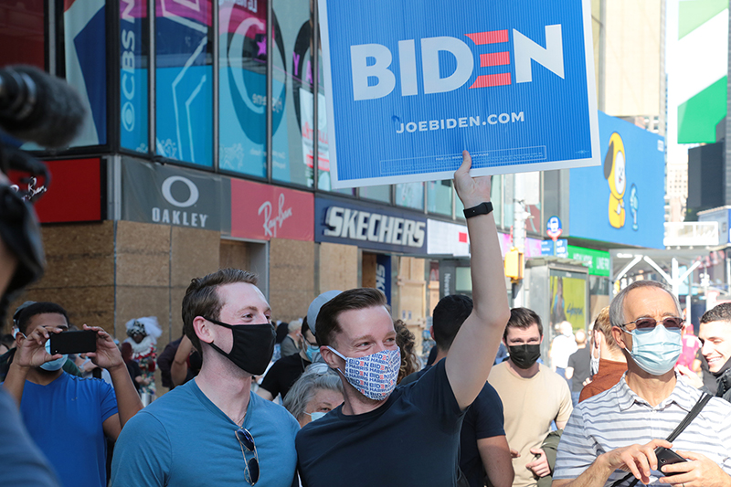 2020 Election Celebrations : New York City : Times Square : Richard Moore : Photographer : Photojournalist